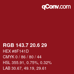 カラーコード: RGB 143.7 20.6 29 | qconv.com