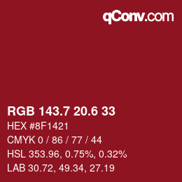 カラーコード: RGB 143.7 20.6 33 | qconv.com