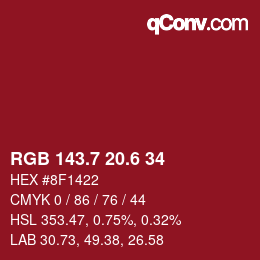 カラーコード: RGB 143.7 20.6 34 | qconv.com
