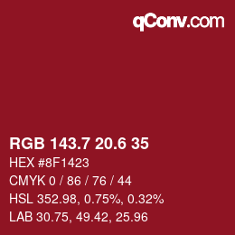 カラーコード: RGB 143.7 20.6 35 | qconv.com