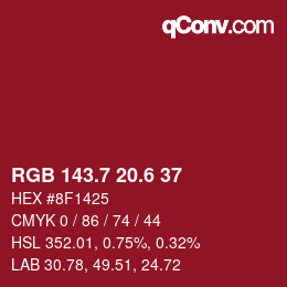 カラーコード: RGB 143.7 20.6 37 | qconv.com
