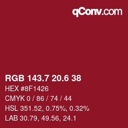 カラーコード: RGB 143.7 20.6 38 | qconv.com