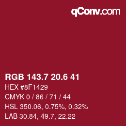 カラーコード: RGB 143.7 20.6 41 | qconv.com