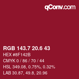 カラーコード: RGB 143.7 20.6 43 | qconv.com