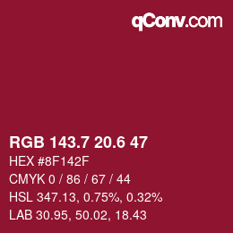 カラーコード: RGB 143.7 20.6 47 | qconv.com