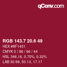 カラーコード: RGB 143.7 20.6 49 | qconv.com