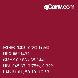 カラーコード: RGB 143.7 20.6 50 | qconv.com