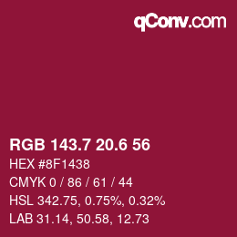 カラーコード: RGB 143.7 20.6 56 | qconv.com