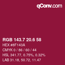 カラーコード: RGB 143.7 20.6 58 | qconv.com