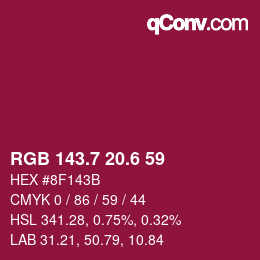 カラーコード: RGB 143.7 20.6 59 | qconv.com