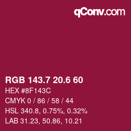 カラーコード: RGB 143.7 20.6 60 | qconv.com