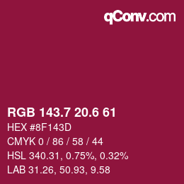 カラーコード: RGB 143.7 20.6 61 | qconv.com