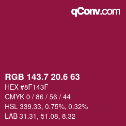 カラーコード: RGB 143.7 20.6 63 | qconv.com