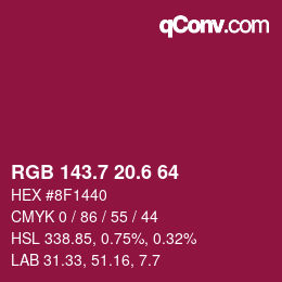 カラーコード: RGB 143.7 20.6 64 | qconv.com