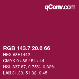 カラーコード: RGB 143.7 20.6 66 | qconv.com
