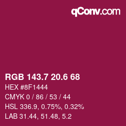カラーコード: RGB 143.7 20.6 68 | qconv.com