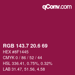 カラーコード: RGB 143.7 20.6 69 | qconv.com