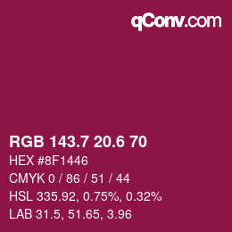 カラーコード: RGB 143.7 20.6 70 | qconv.com