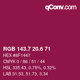カラーコード: RGB 143.7 20.6 71 | qconv.com
