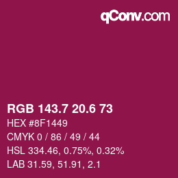 カラーコード: RGB 143.7 20.6 73 | qconv.com