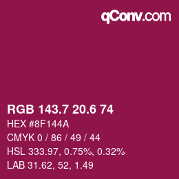 カラーコード: RGB 143.7 20.6 74 | qconv.com