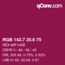 カラーコード: RGB 143.7 20.6 75 | qconv.com
