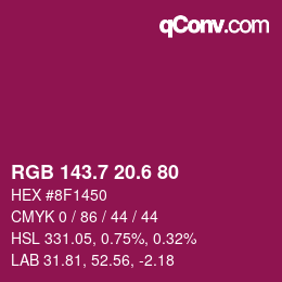 カラーコード: RGB 143.7 20.6 80 | qconv.com