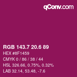 カラーコード: RGB 143.7 20.6 89 | qconv.com