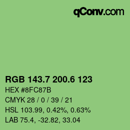 カラーコード: RGB 143.7 200.6 123 | qconv.com