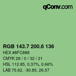 カラーコード: RGB 143.7 200.6 136 | qconv.com