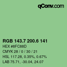 カラーコード: RGB 143.7 200.6 141 | qconv.com
