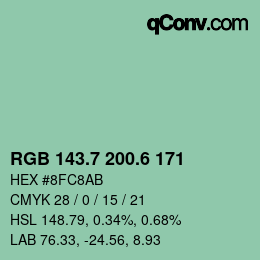 カラーコード: RGB 143.7 200.6 171 | qconv.com