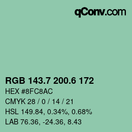 カラーコード: RGB 143.7 200.6 172 | qconv.com