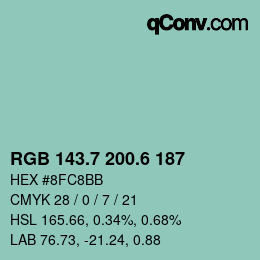 カラーコード: RGB 143.7 200.6 187 | qconv.com