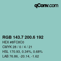 カラーコード: RGB 143.7 200.6 192 | qconv.com