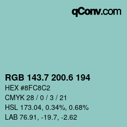 カラーコード: RGB 143.7 200.6 194 | qconv.com