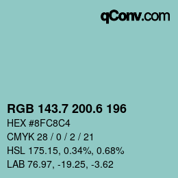カラーコード: RGB 143.7 200.6 196 | qconv.com