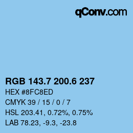 カラーコード: RGB 143.7 200.6 237 | qconv.com