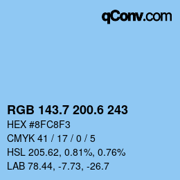 カラーコード: RGB 143.7 200.6 243 | qconv.com