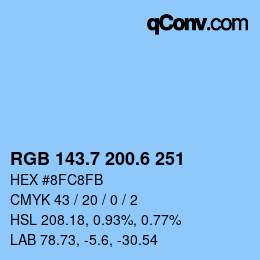 カラーコード: RGB 143.7 200.6 251 | qconv.com