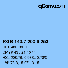 カラーコード: RGB 143.7 200.6 253 | qconv.com