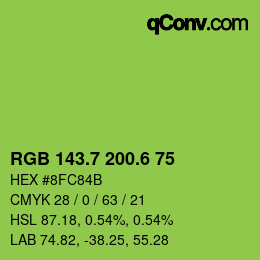 カラーコード: RGB 143.7 200.6 75 | qconv.com