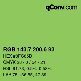 カラーコード: RGB 143.7 200.6 93 | qconv.com