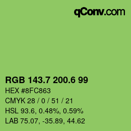 カラーコード: RGB 143.7 200.6 99 | qconv.com