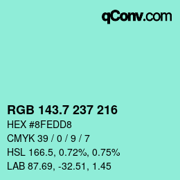 カラーコード: RGB 143.7 237 216 | qconv.com