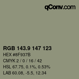 Color code: RGB 143.9 147 123 | qconv.com