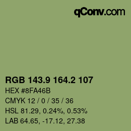 カラーコード: RGB 143.9 164.2 107 | qconv.com