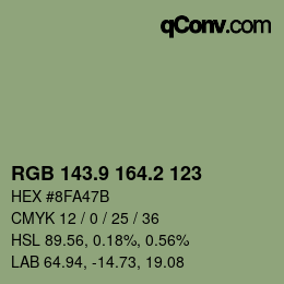 Color code: RGB 143.9 164.2 123 | qconv.com