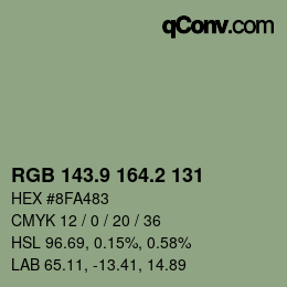 Color code: RGB 143.9 164.2 131 | qconv.com