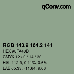 カラーコード: RGB 143.9 164.2 141 | qconv.com